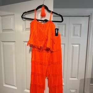 Vibrant Orange Fringe Jumpsuit